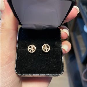 diamond peace sign earrings 14K gold